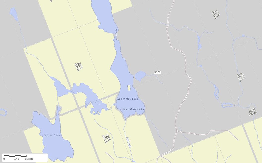 Crown Land Map of Lower Raft Lake in Municipality of Lake of Bays and the District of Muskoka